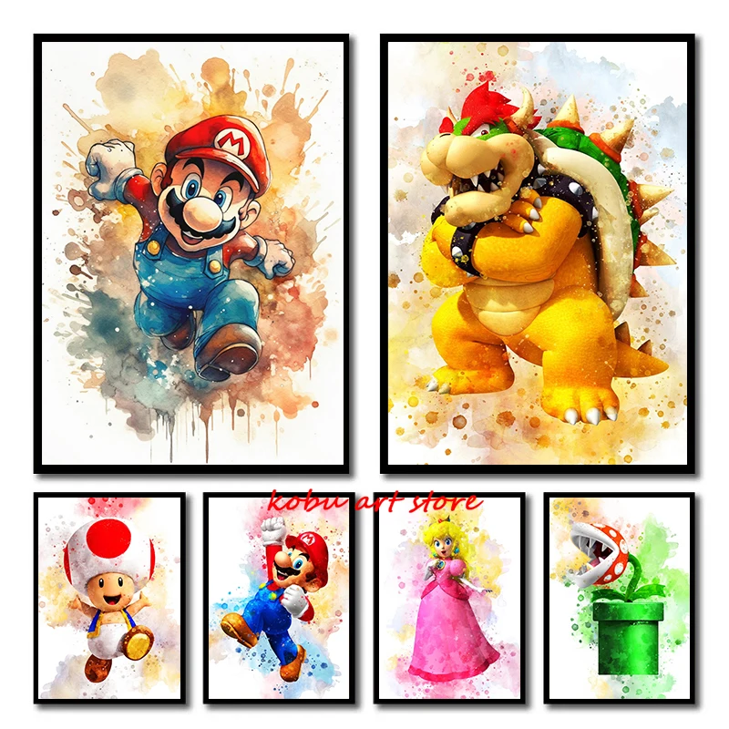 Affiches et imprimés de graffitis de personnages MM-Marios, jeu d'anime classique, impression sur toile, tableau d'art mural pour salle de jeux, décoration de maison