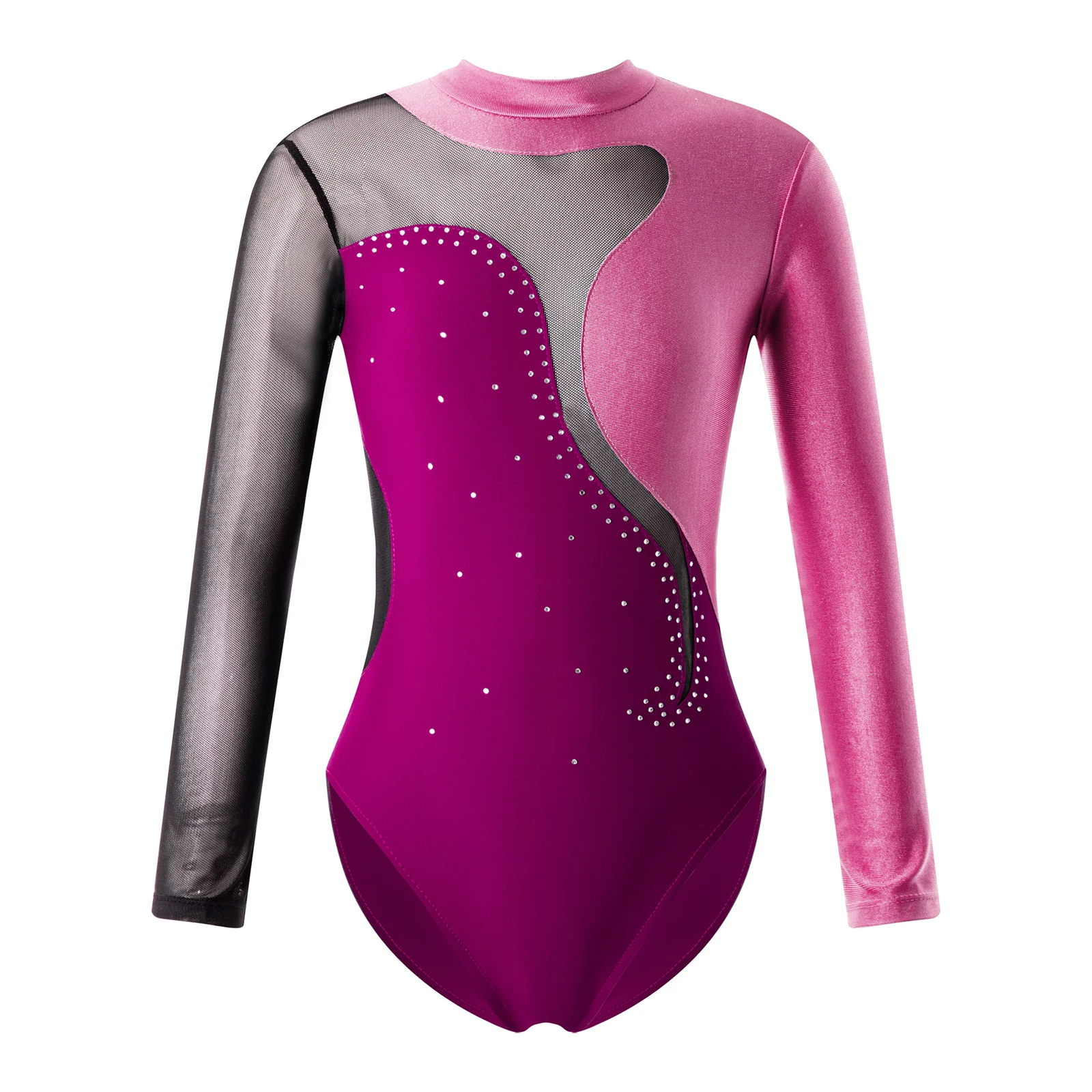 

Kids Girls Ballet Gymnastics Leotard Long Sleeves Rhinestone Figure Ice Skating Jumpsuit Bodysuit for Stage Performance Dance