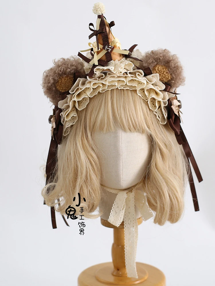 

Original Lolita Chocolate Bear Cute Sweet Bear Ear Headband Headband Headwear Coffee Bow KC Top Hat