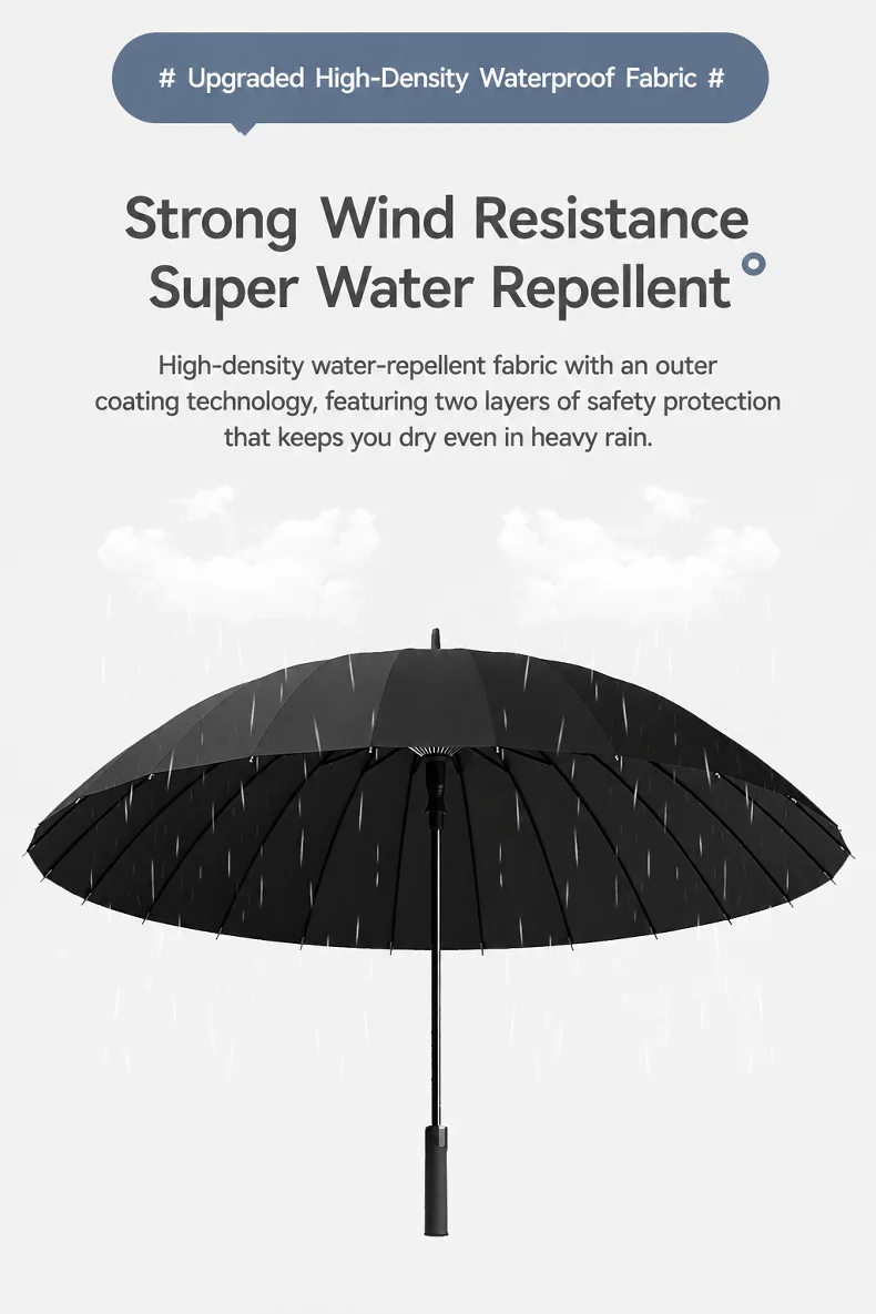 Extra Großer 24-Rippen-Regenschirm mit Langem Griff Doppelt Automatischer Extra Großer Dicker Sturmsicherer Gerader Regenschirm für Zuhause, Starkem Regen – Detail 5