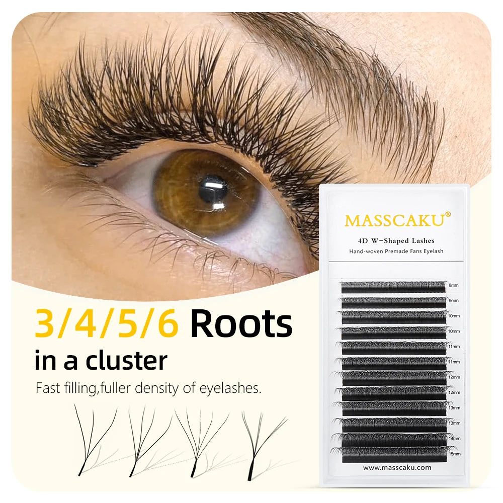 MASSCAKU W Design Exquisite Material Lashes Clusters Easy to Root Russian Volume Easy Blooming 100% Handemade Fake Eyelashes