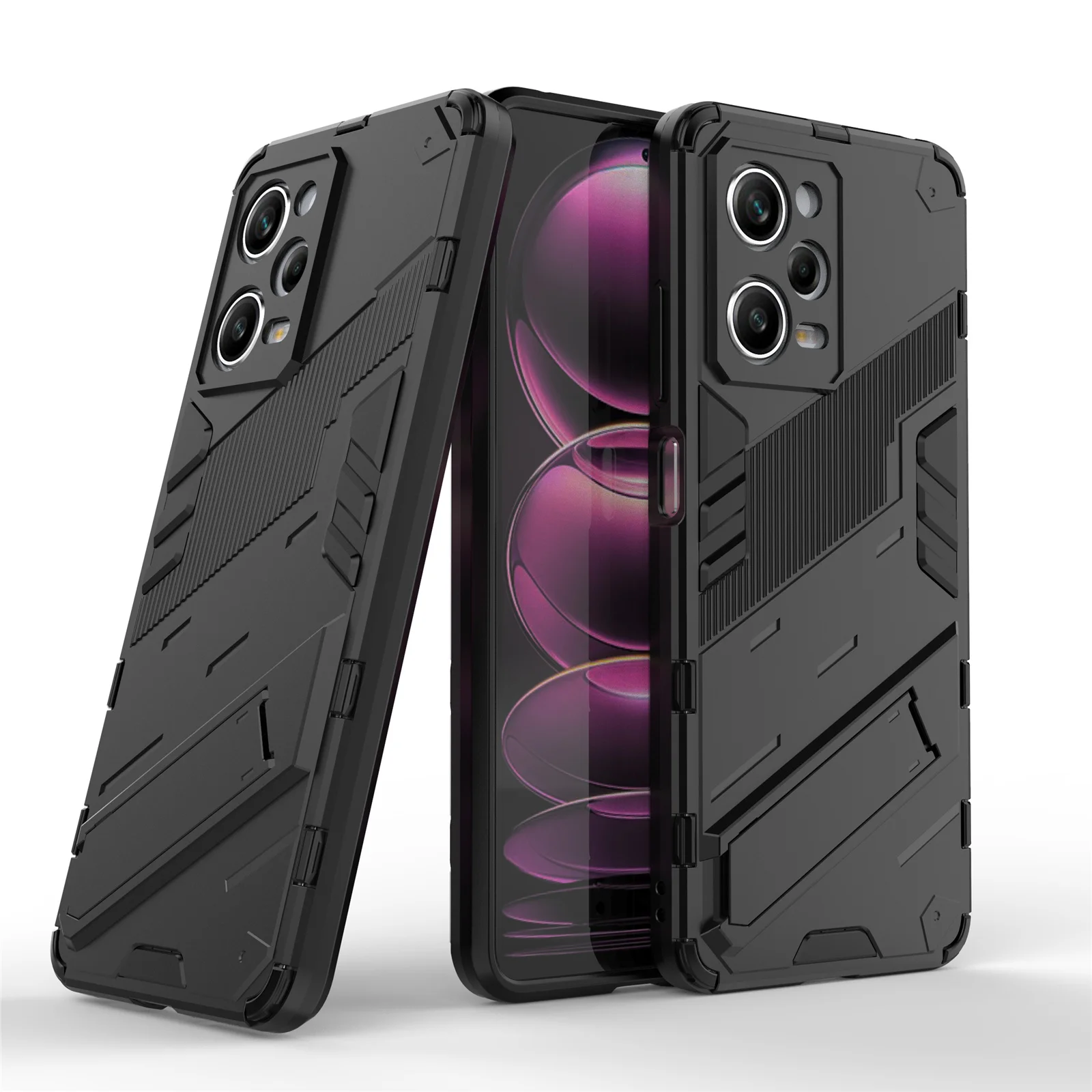 Picture 5: For Xiaomi Redmi Note 12 Pro 5G Hard PC+Soft TPU Kickstand Case Anti-scratch Mobile Phone Cover - Black