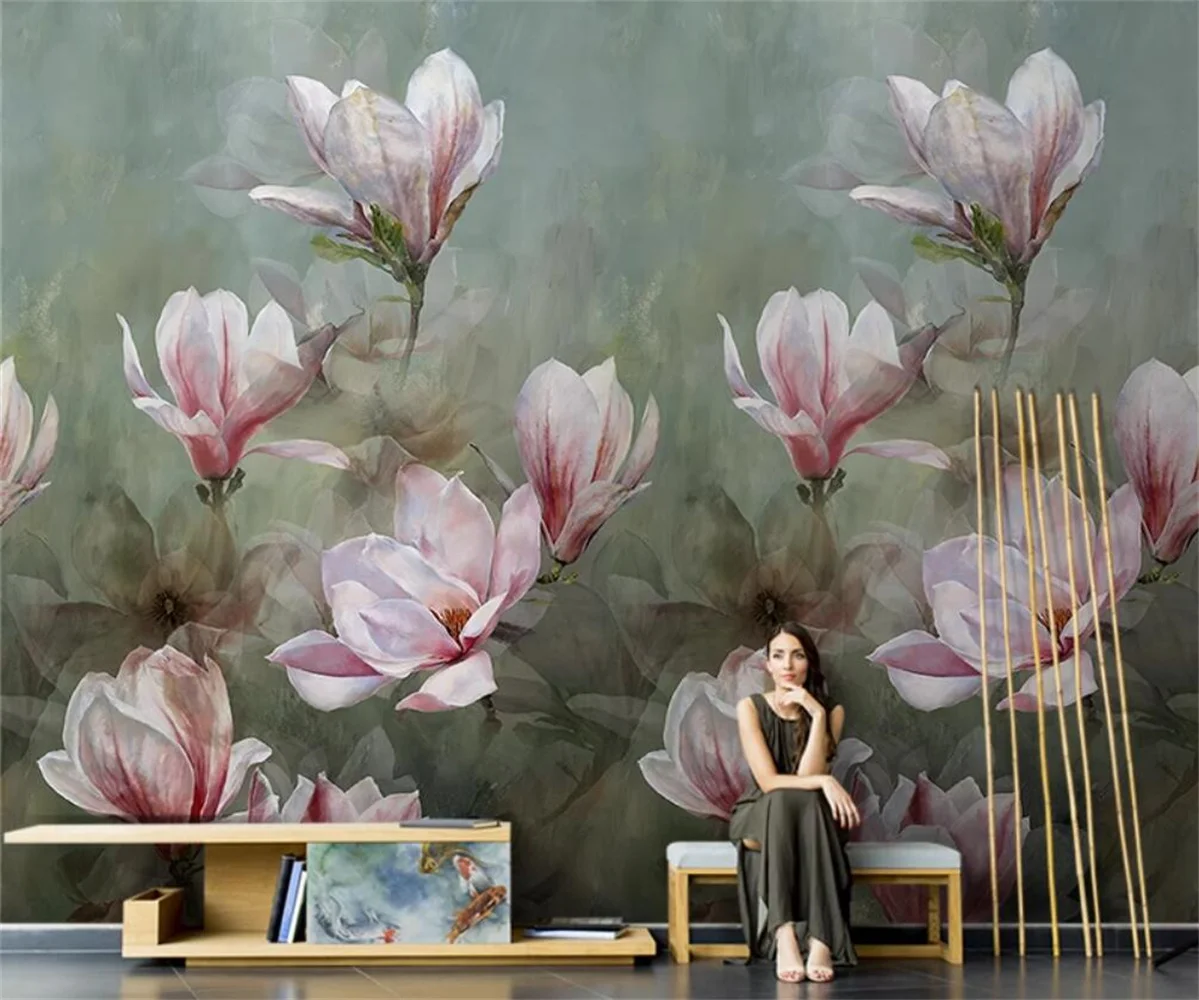 Hand drawn flowers beautiful magnolia flower 3d wallpaper living room TV background wall customized mural