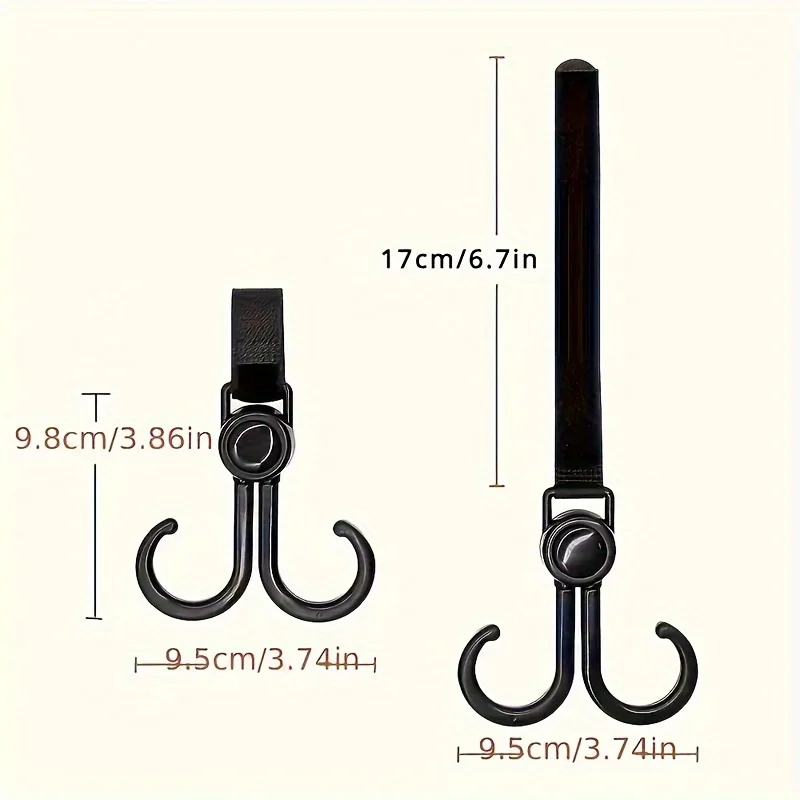 Stroller Hooks, Adjustable Multi-Purpose Double Hook Rotatable Stroller Accessory for Hanging Diaper Bags, Purses, Grocery Bags