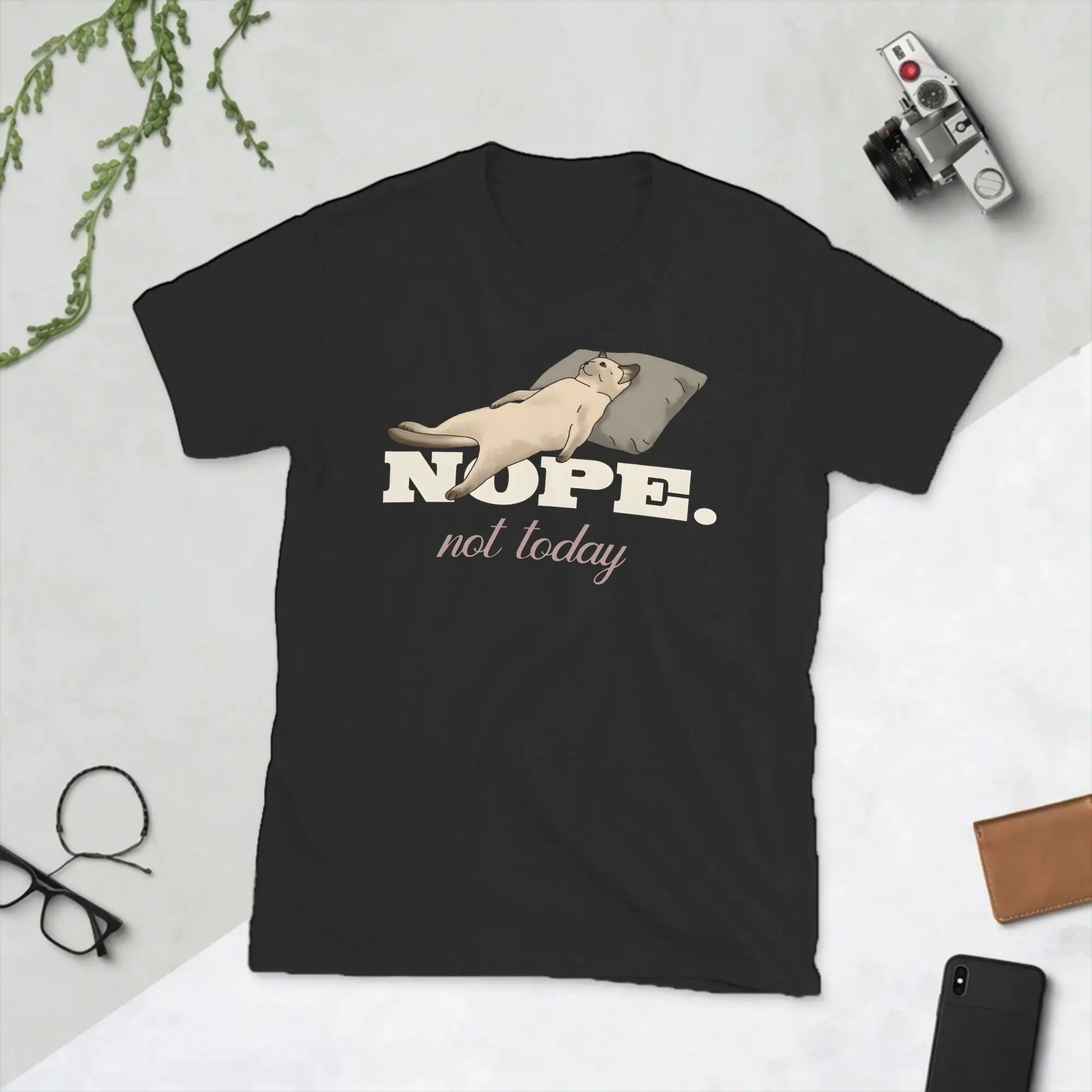Nope Not Today Lazy Cat On Couch T Shirts Men Pure Cotton Fashion for Male T-Shirts Round Collar  Tees Short Sleeve Tops Graphic