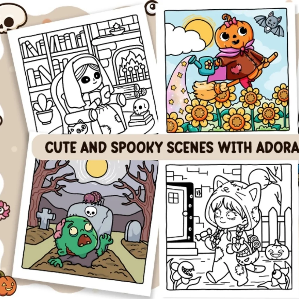 المشاعر المخيفة: كتاب تلوين للبالغين والمراهقين مع شخصيات مخيفة لطيفة ومناظر عالية، تصميمات سهلة ومريحة للاسترخاء