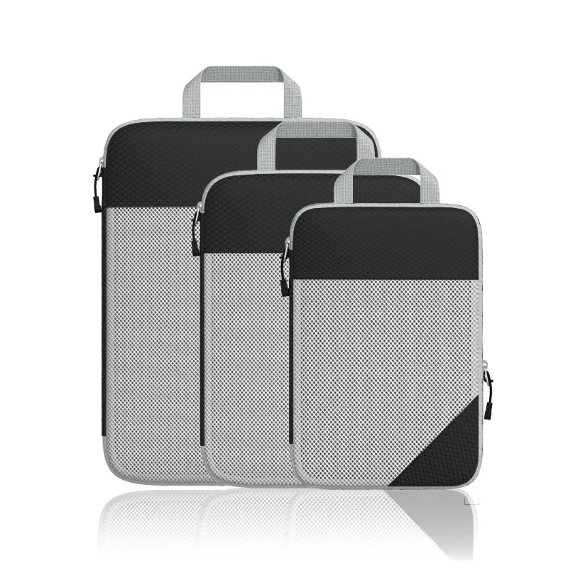 

3PCS Travel Compressible Storage Bag Set,Portable Packing Cubes Luggage Organizer,Mesh Visual Luggage Storage