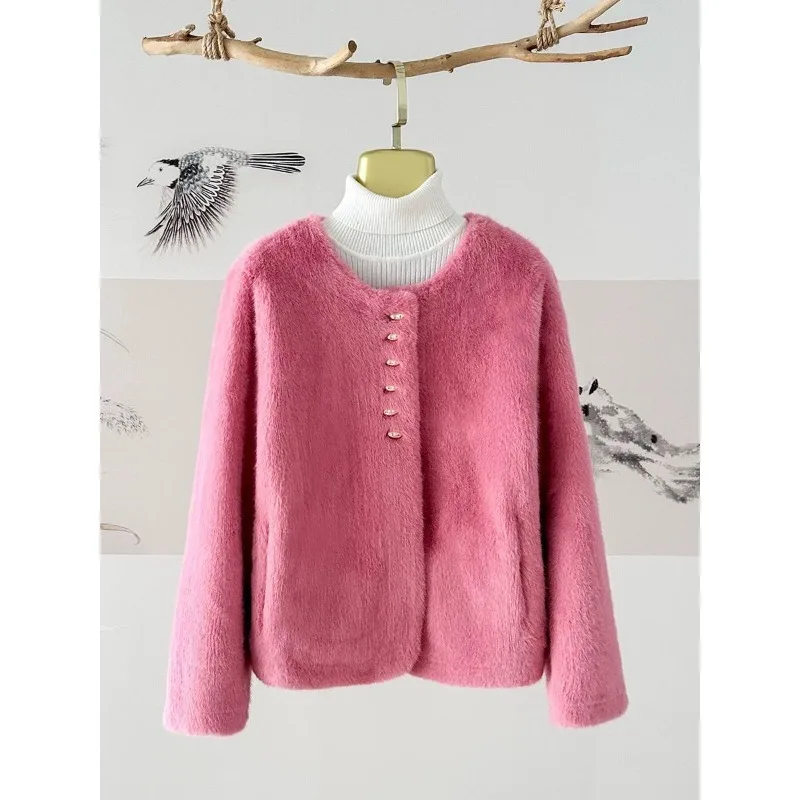 High-end Simulated Mink Fur Out-of-season Clearance Fur Coats Winter Jackets Short Style for Women Fur and Fabric Combined