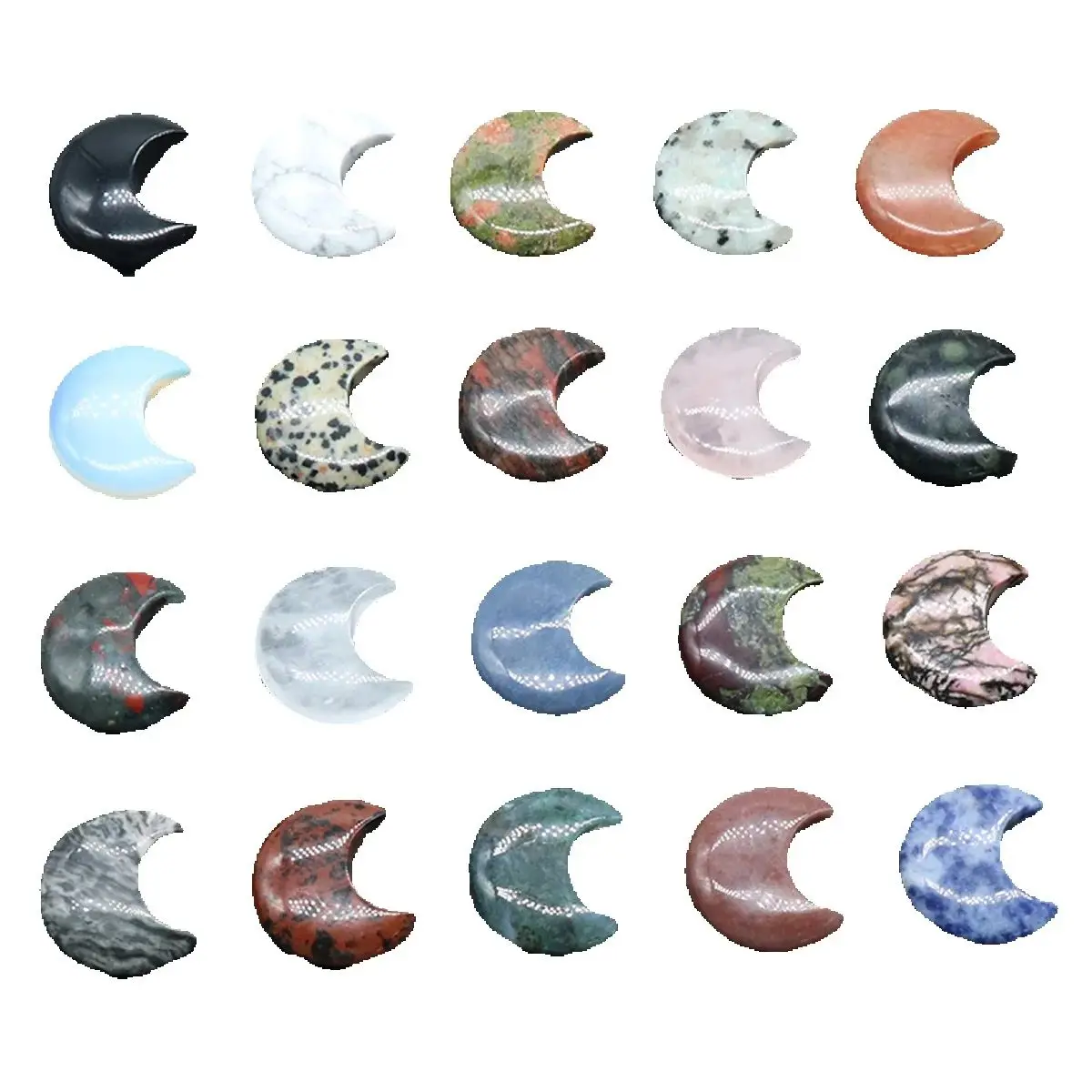 

5pc Random Natural Stone Crystals Moon Statue Home Decor Meditation Healing Reiki Energy Jewelry Crafts Room Ornament 30x26mm