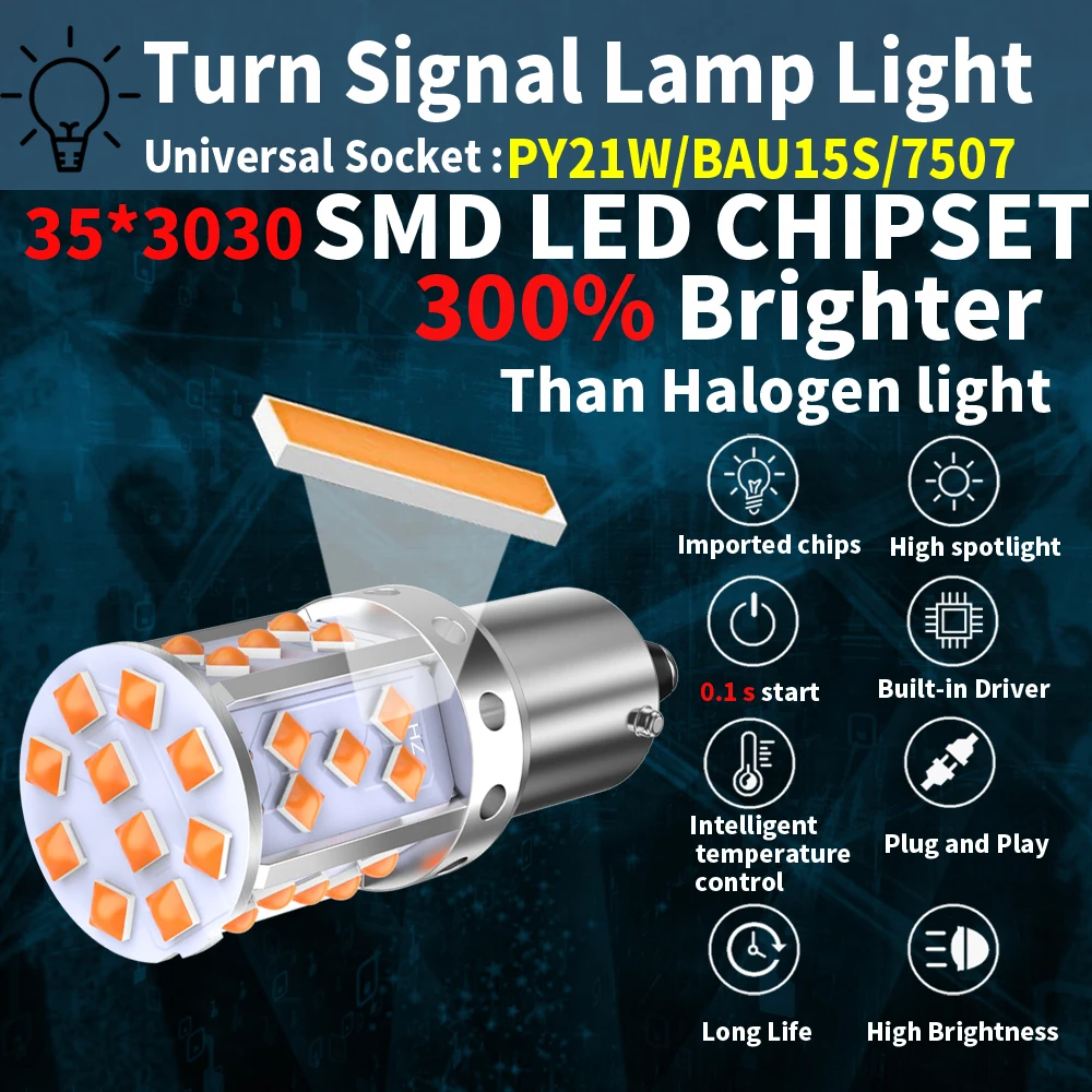 2 قطعة 1156 BAU15S PY21W 7507 LED لمبات للسيارات بدوره أضواء الإشارة العنبر البرتقالي الإضاءة T20 7440 WY21W P21W Ba15s عكس مصباح #6