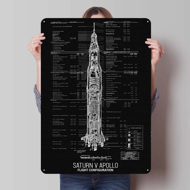 SATURN V APOLLO FLIGHT CON Tinplate Sign Space Poster Retro Metal Sign Plaque for Wall Art Decoration Home Decor Items Room Men