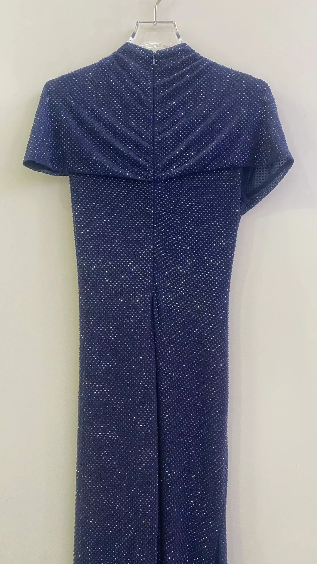 Vestido midi feminino com strass moda vestido de festa de manga curta