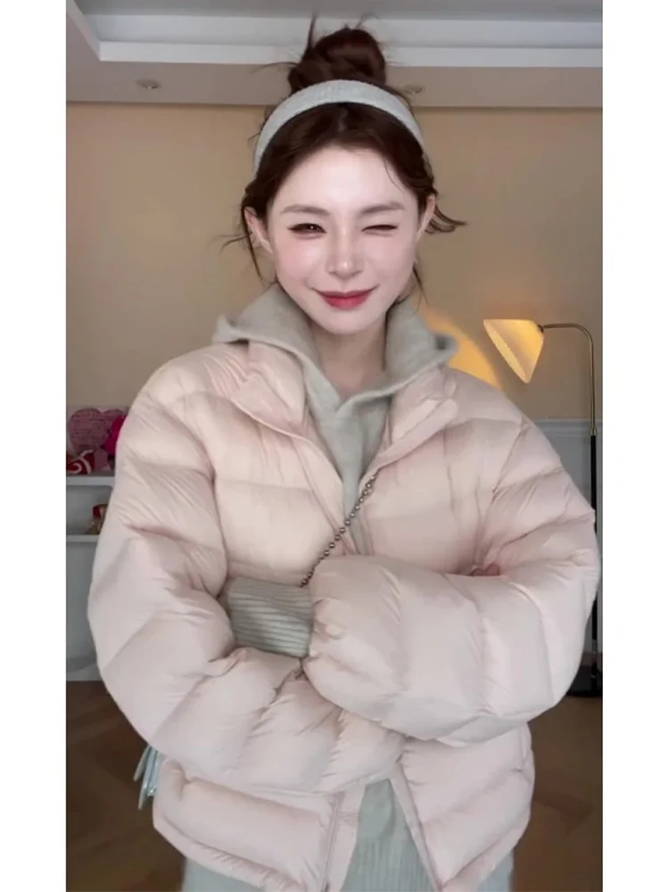 

Pink Short Cotton Jacket Hoodie Long Sleeve Women's Three-Piece Set Oatmeal Wide Leg Pants Winter Fashion Korean Style