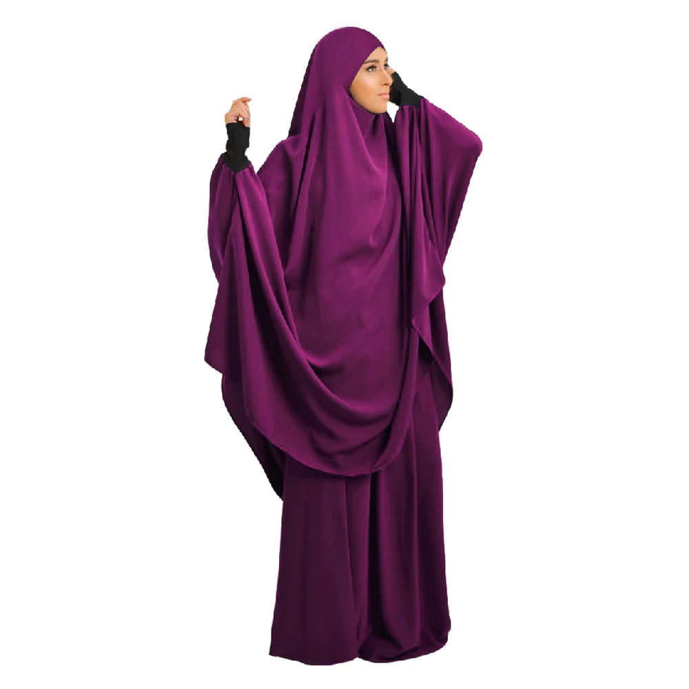 Eid Ramadan Khimar Abayas Women Prayer Garment Muslim Dress 2 Pieces Set Hooded Tops Skirt Overhead Musulmane Kaftan Robe Arab