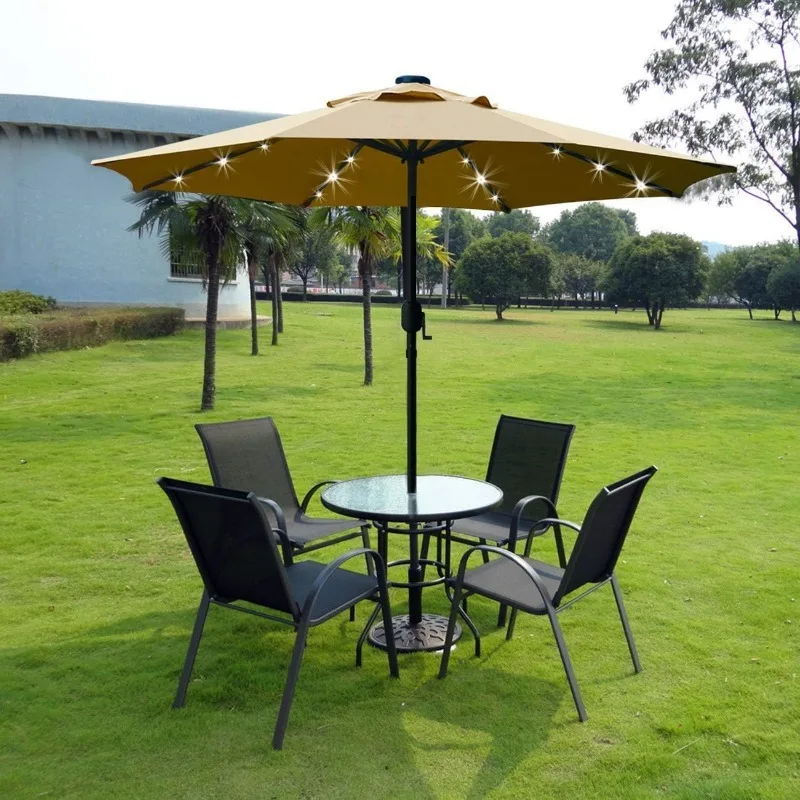 9' Solar LED Lighted Patio Umbrella with 8 Ribs/Tilt Adjustment and Crank Lift System