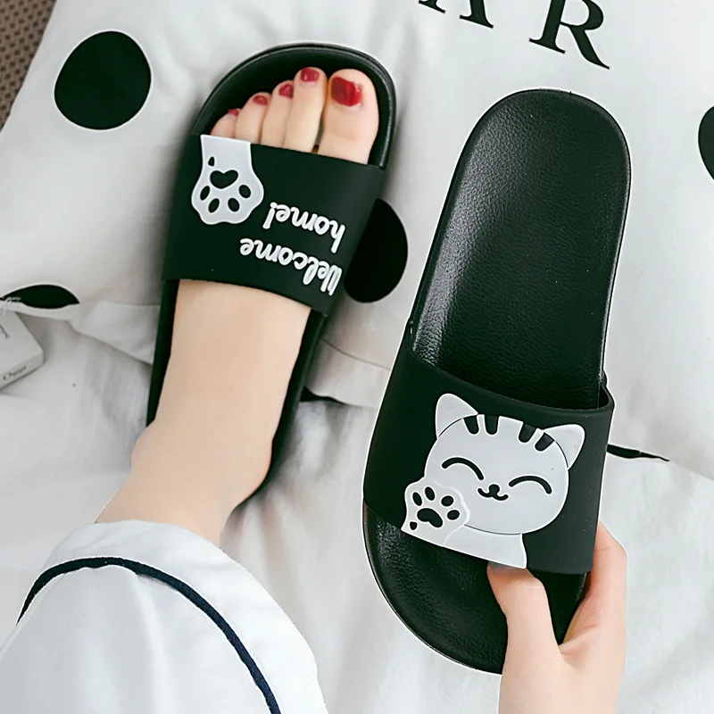 Home Slippers Women Cloud Summer Sandal Female Beach Cartoon Cat Print Cute Kawaii Non Slip Men Male Ladies Flip Flop Shoe Slide