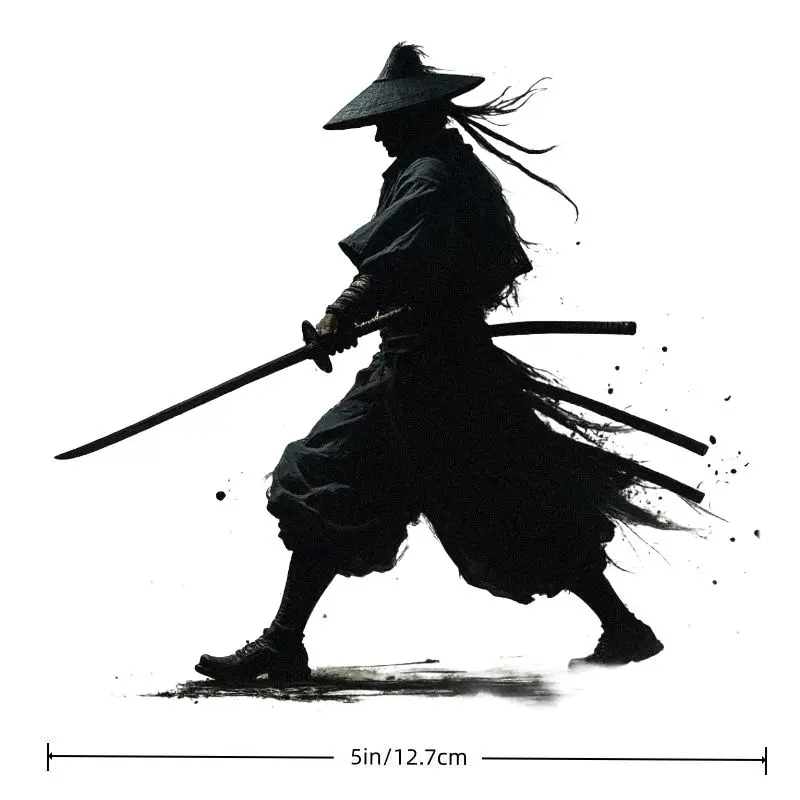 Dynamic Black Samurai Silhouette Car Sticker Traditional Clothing Sword Vinyl Decal for Car Laptop Window