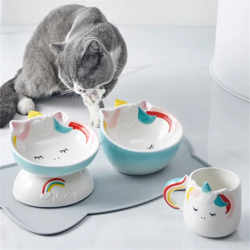 Ceramic Pet Food Bowls Cat Tall Feet Bowl,Cat And Dog Feeder,Puppy Water Bowls,Pet Feeder,Protect Neck Unicorn Style Cats Bowls