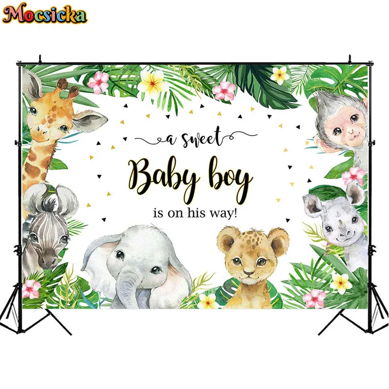 طفل رضيع حلو على طريقه خلفية سفاري موضوع الغابة الاستوائية الحيوان الدعائم الاطفال عيد ميلاد صورة خلفية استوديو الصور