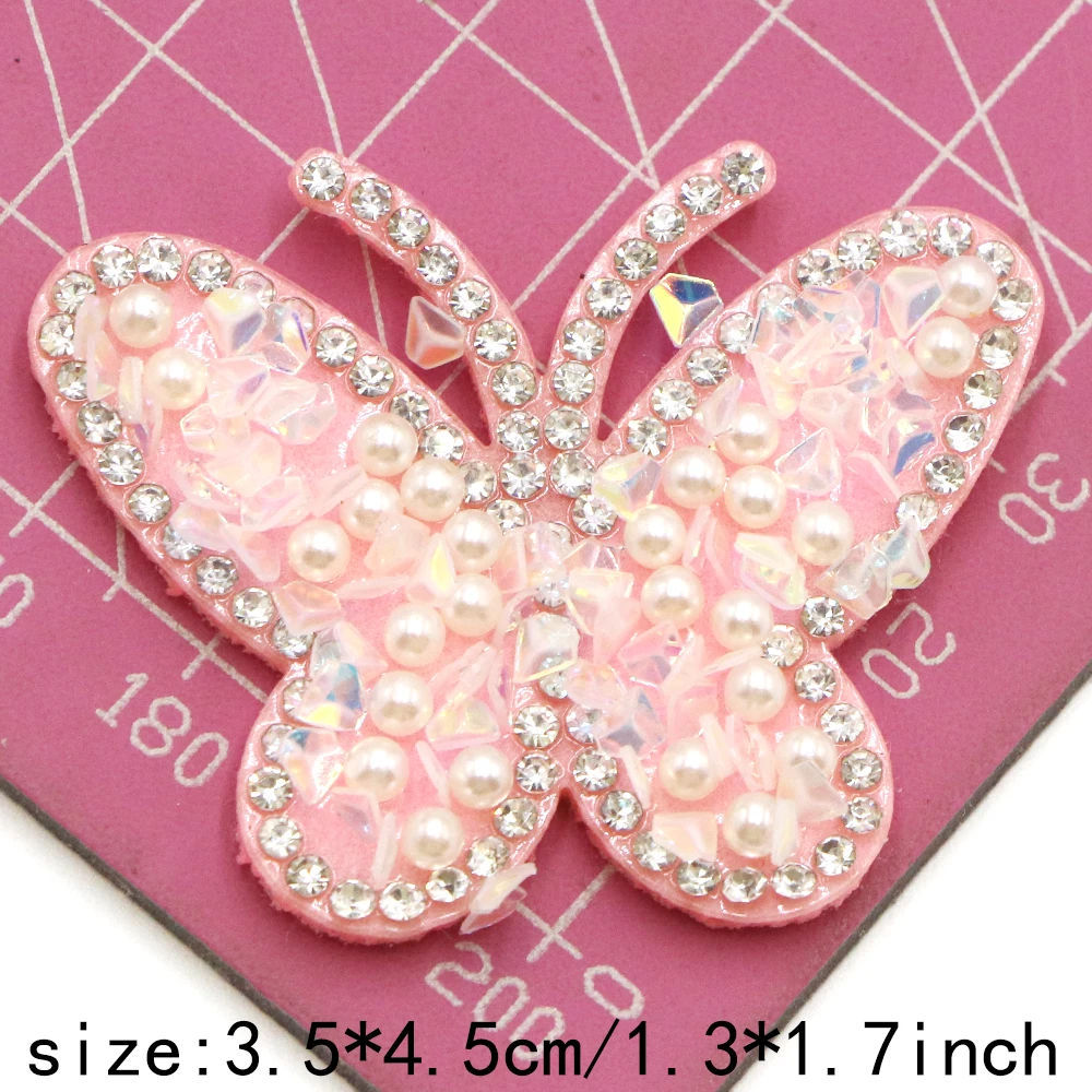 10 Teil/Beutel Schmetterling Perle Strass Aufnäher für Kleidung Schmetterling Weiße Perle Bling Strass Applikation Reparatur Patch – Detail 7