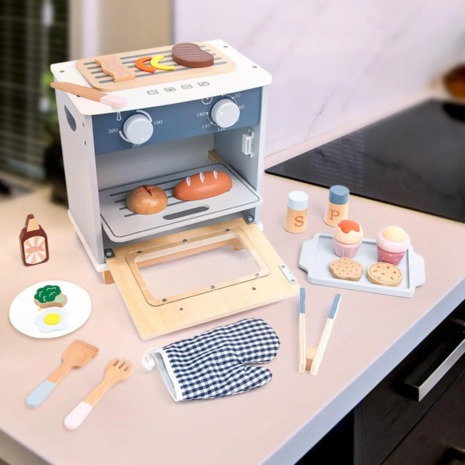

Kids Toy Pretend Play Oven Playset Realistic Developmental Oven Toy Children Wooden Oven Playset for Kids Toddlers 2+ Years Old