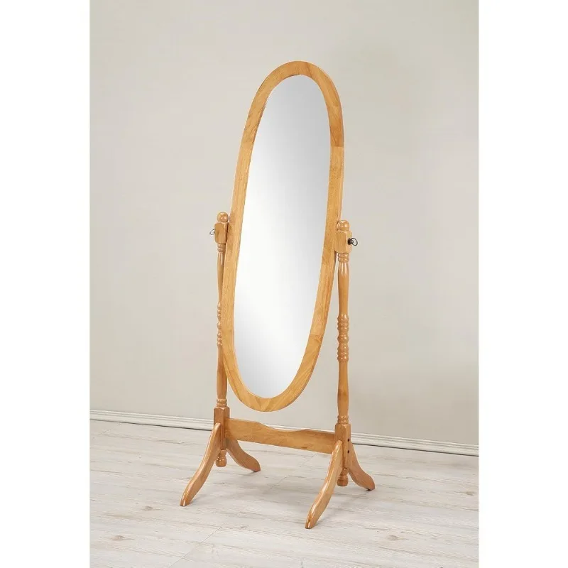 

Antique Queen Anne Style Cheval Mirror Full Length Standing Oak Wood Floor Mirror