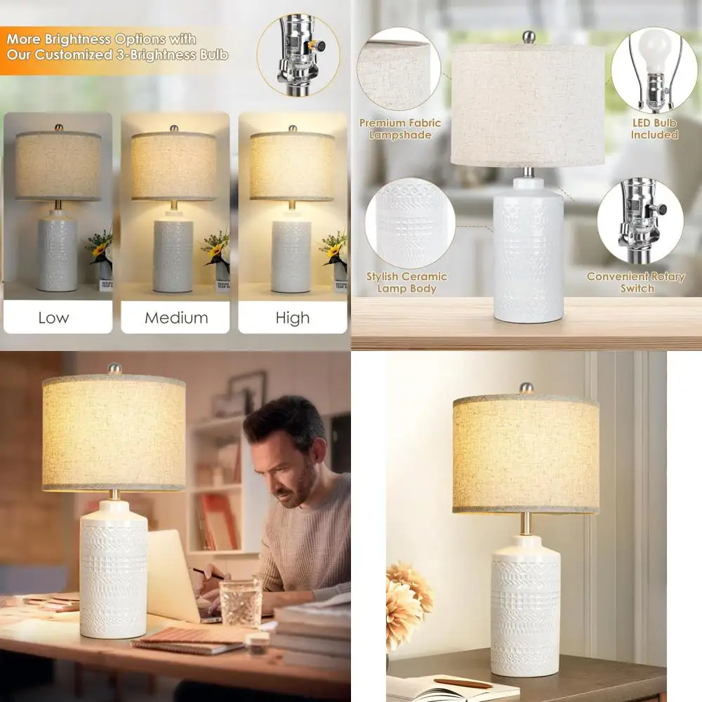 

Настольная лампа из белой керамики с 3-режимной регулировкой яркости и бежевым абажуром, высота 24,5 дюйма, для прикроватной тумбочки, гостиной и прихожей (лампочка в комплекте)