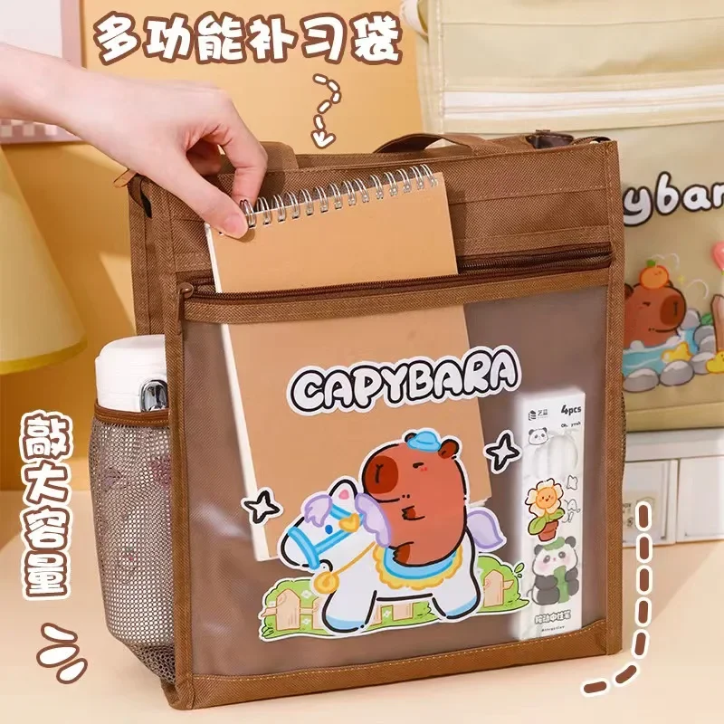 Cartoon Capybara Animal Portable File Handbag Large Capacity Student Book Test Paper Stationery Tutorial Storage Birthday Gift