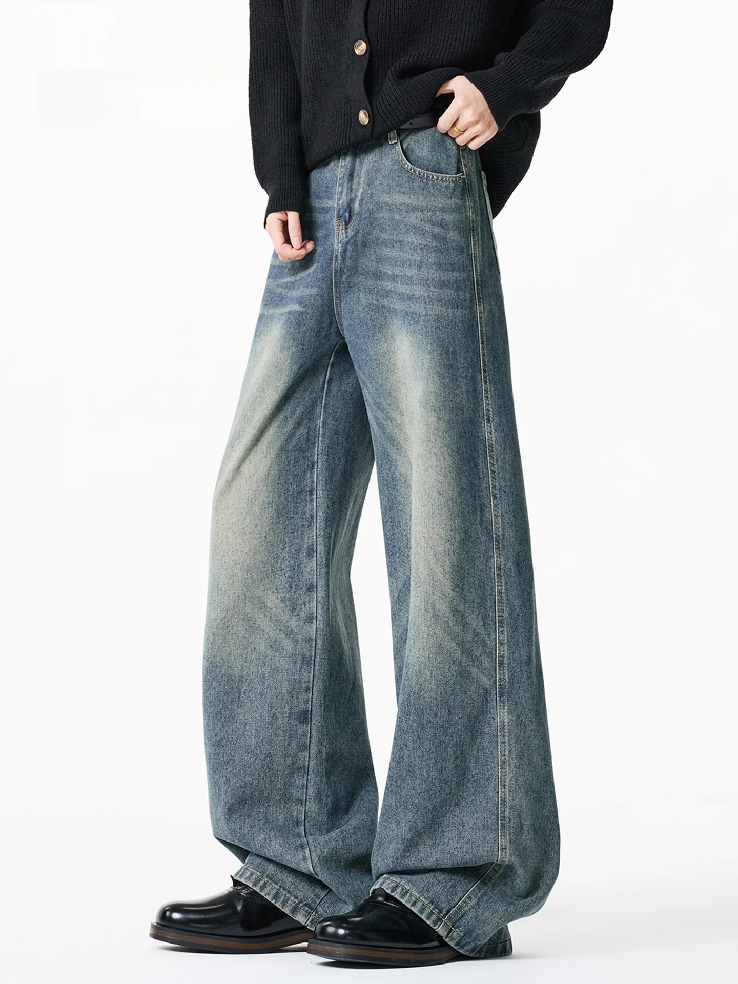 

MMOPTOP Men's Straight Leg Jeans Loose Fit Spring Summer Distressed Washed Casual American Drapey Floor-Length Wide Leg Pants