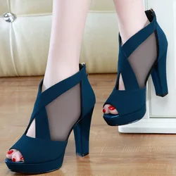 Women's High Heel Sandals 2025Summer Hollow Out Breathable Casual Sandals for Women Designer Fish Mouth Sandals Sandalias Mujer