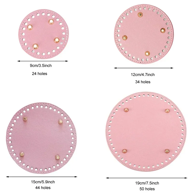 PU 가죽 가방 바닥 뜨게 가방, 라운드 네일 크로셰 바닥 베이스 셰이퍼, DIY 핸드백 숄더 지갑 키트용 구멍 포함, 4 가지 크기