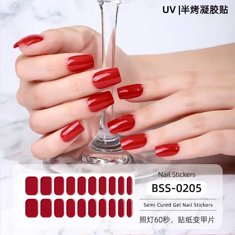 Adesivos de unhas em gel semi-calvo, decalques de lâmpadas UV para unhas precisam de arte, cor sólida, semi balanceada, quente, 16, 20, 22 tiras