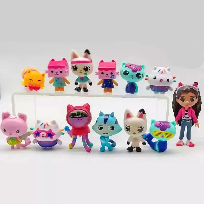 13 pz/set PVC Gabby Dollhouse Figura Giocattolo Mercat Cartoon Animali di Peluche Sorridente Auto Gatto Abbraccio Gaby Ragazza Bambole Per Bambini