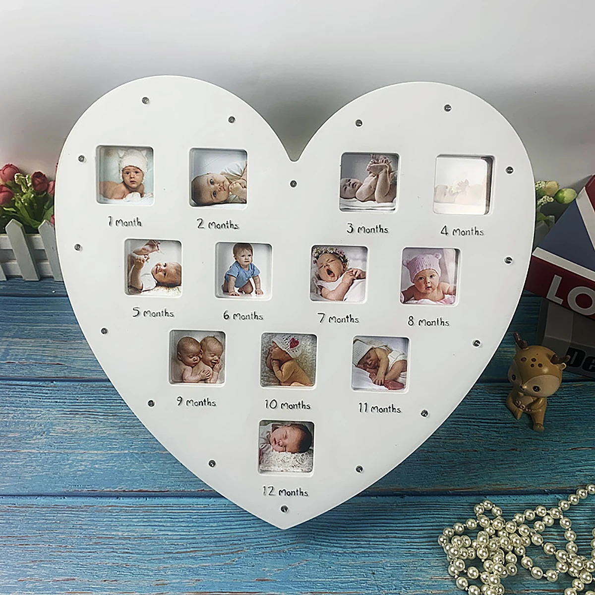 1PC New baby with light heart baby growth record in December picture frame hanging wall table