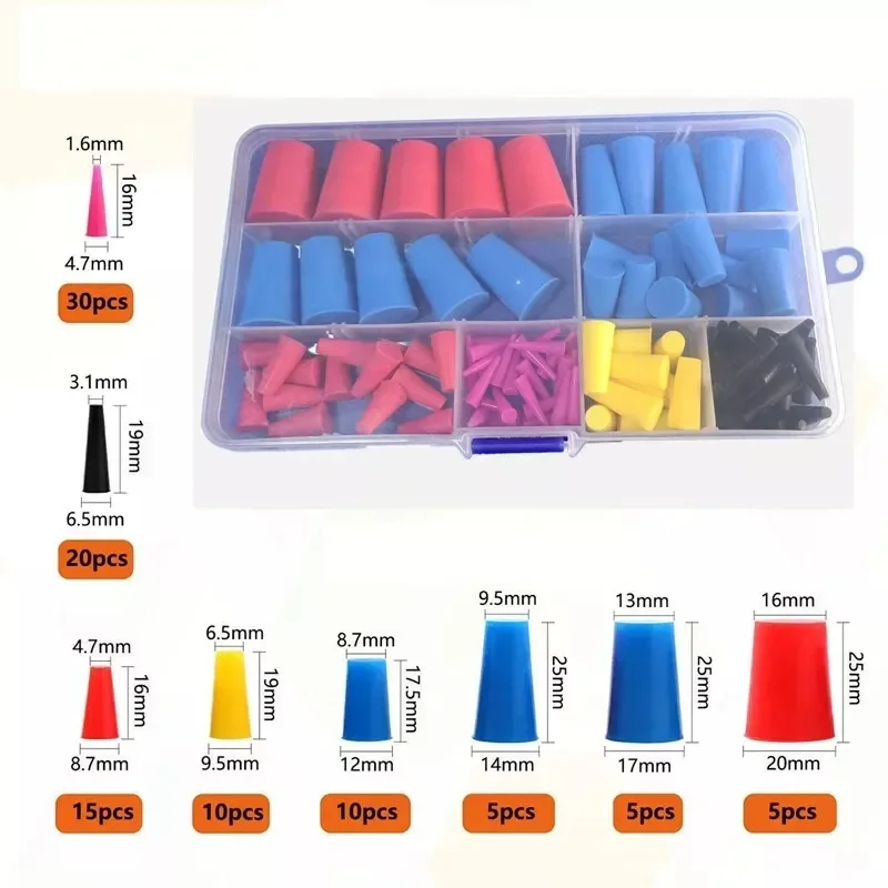 Plug karet silikon, 100 buah Set bermacam-macam untuk lubang Plug Sealing Tapered Stopper Plug kerucut lapisan bubuk tahan suhu tinggi