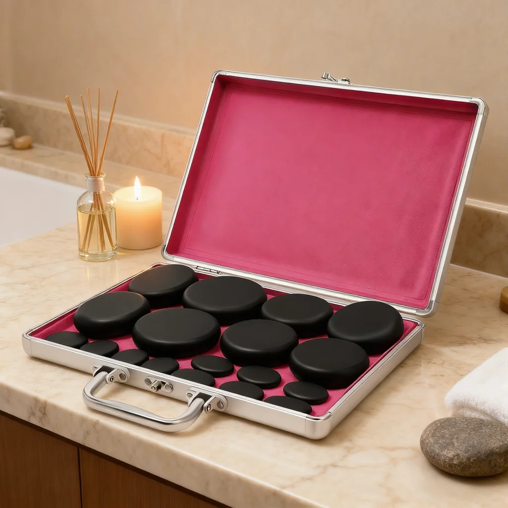 طقم حجر التدليك الساخن 16 قطعة المحمولة البازلت البركاني الحمم البركانية الأحجار المزيتة روك سبا المنزل الاسترخاء الصحة طقم اللياقة البدنية