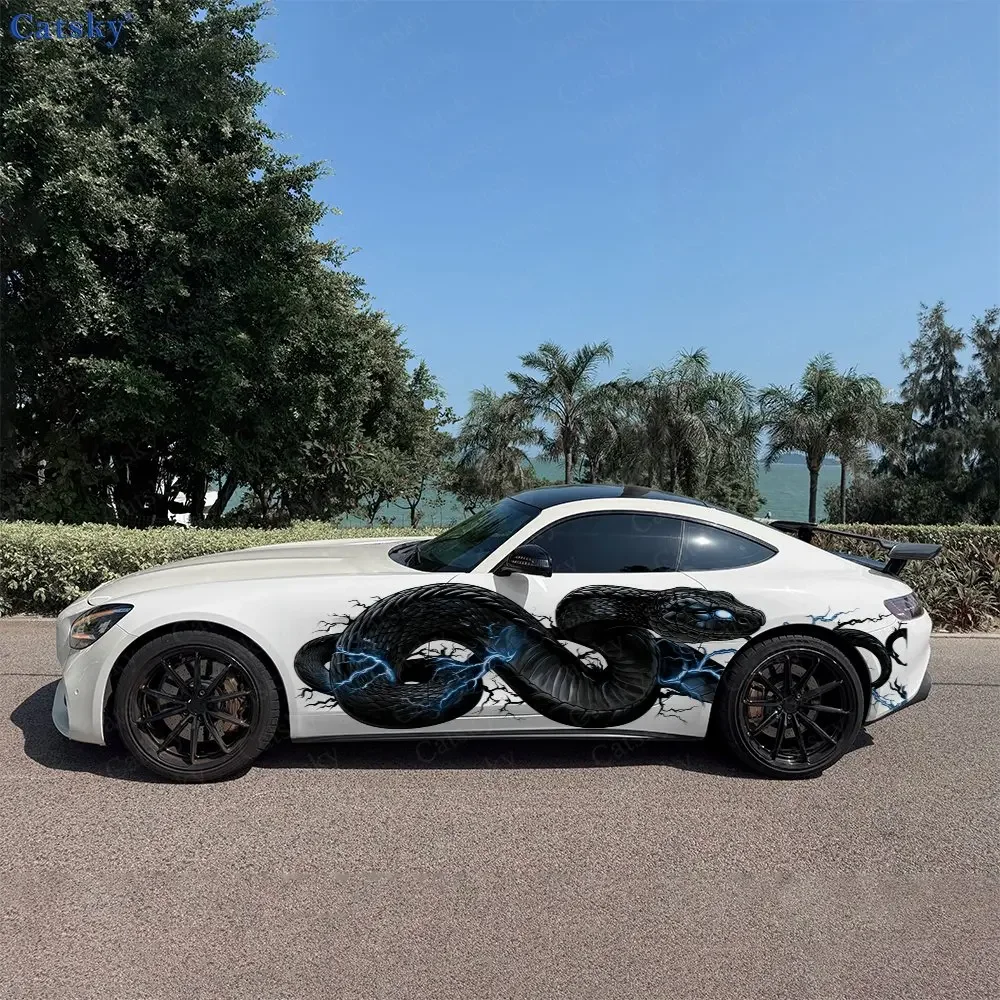 2pcs Lightning Black Mamba Car Side Wraps, Self-Adhesive PVC Waterproof & Scratch-Resistant Stickers, Car Accessory Gift