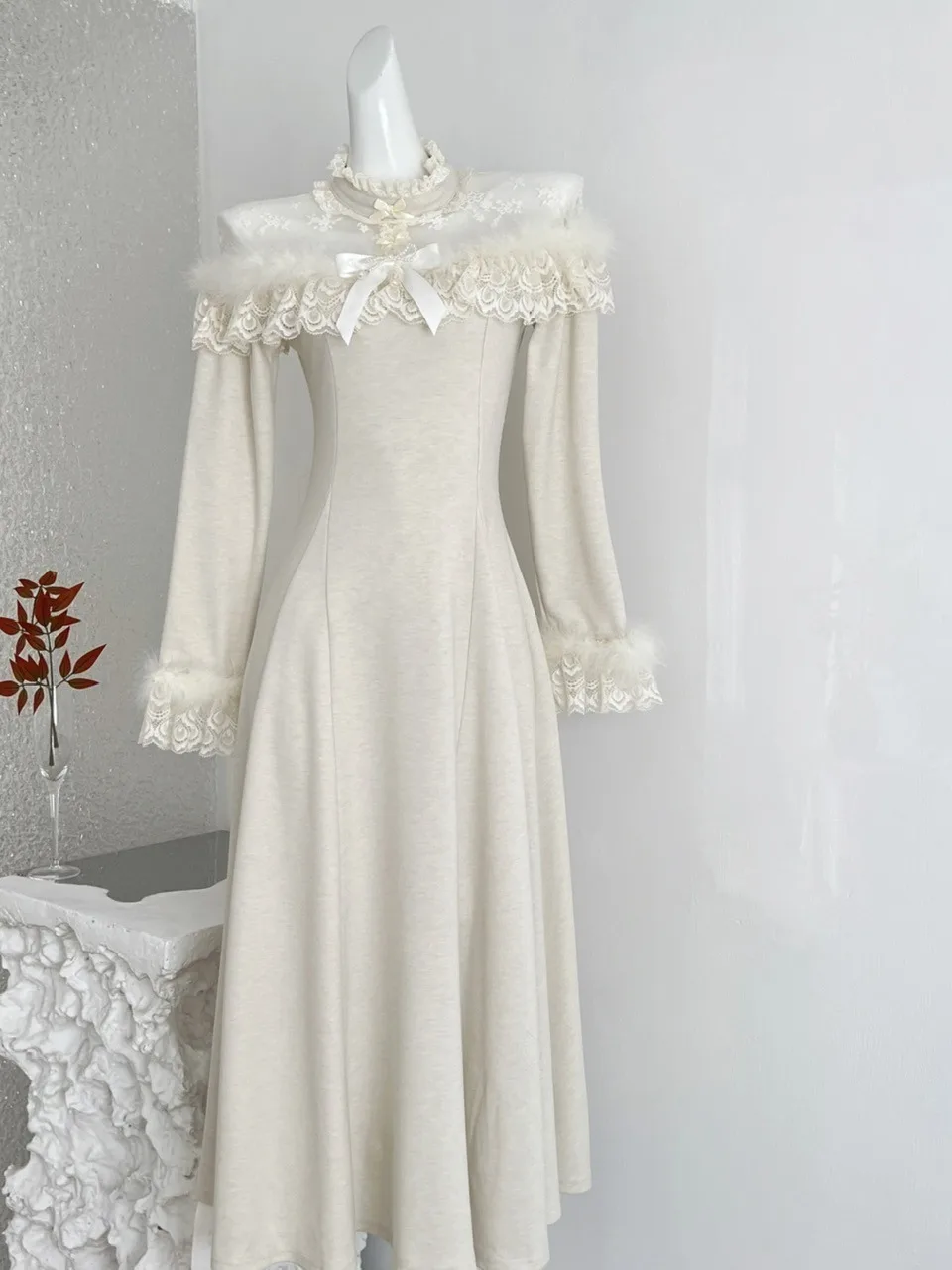 

Ele Long Sve Lace Knot Waist Cinched Dr Women's Gown Gentle Wind oulder Bared Long Dr