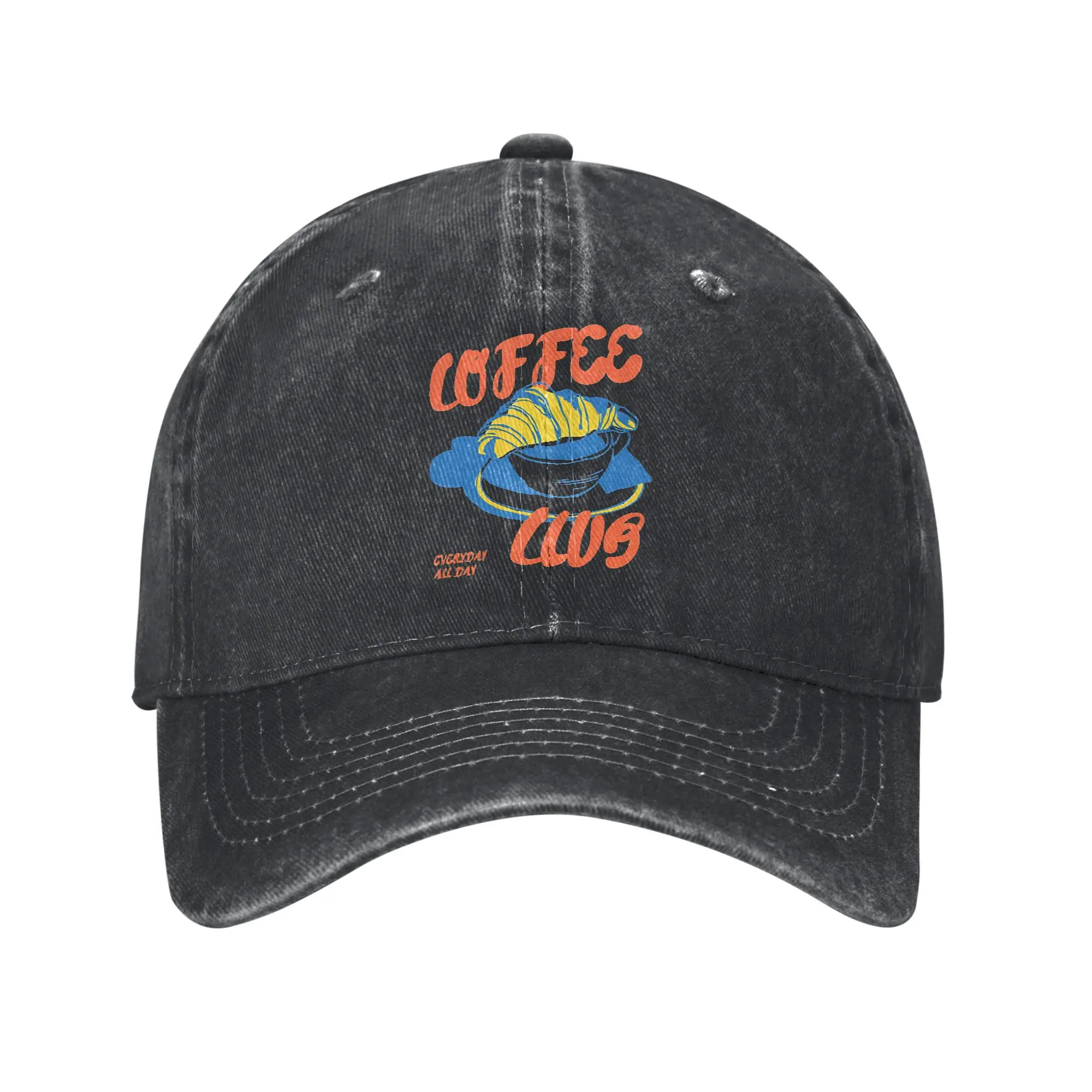 Coffee Club Everyday All Day Baseball Caps Retro Distressed Denim  Headwear for Men Women Outdoor Adjustable Fit Hats Cap
