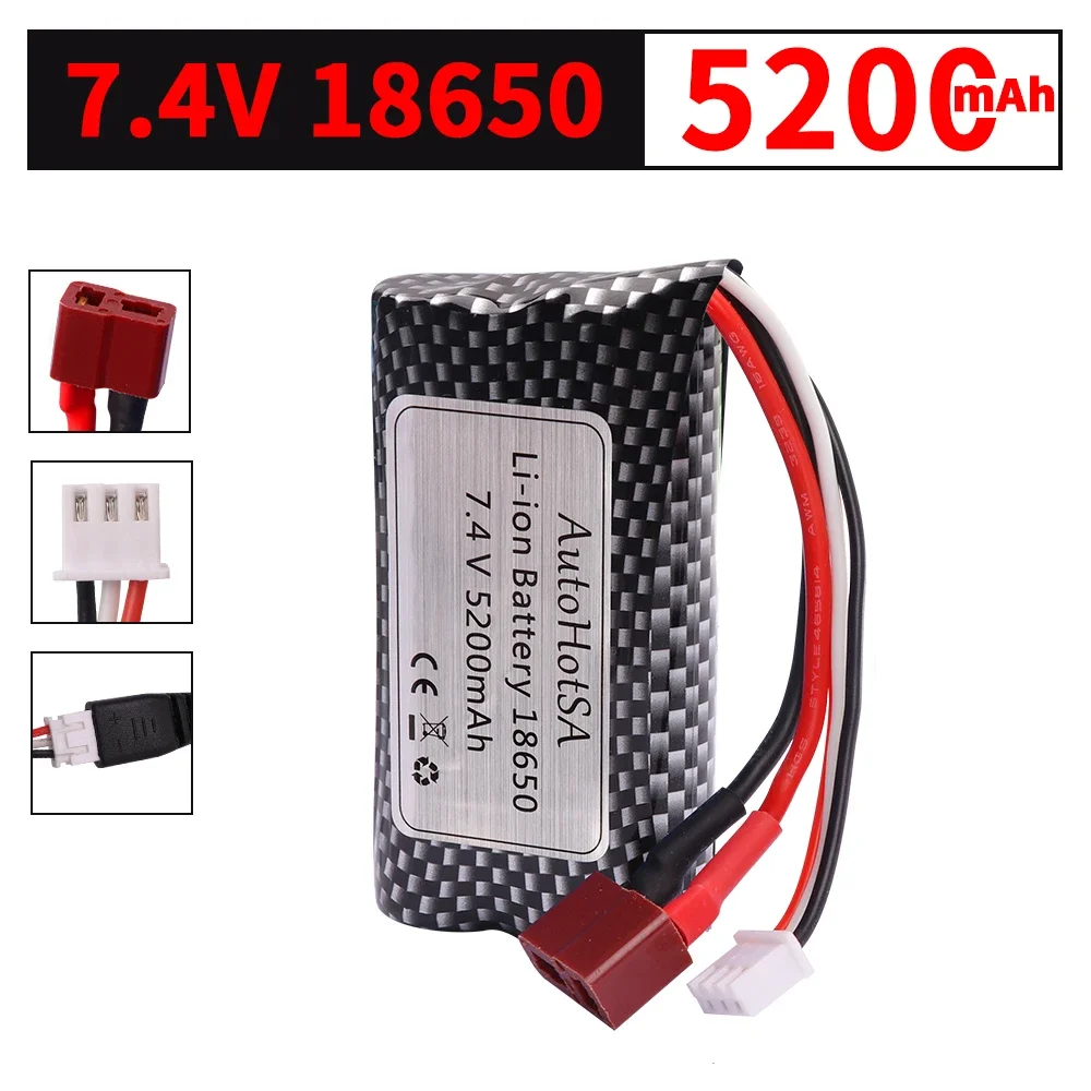 18650 بطارية ليثيوم أيون 7.4 فولت 5200 مللي أمبير T Pulg ل Wltoys 10428 /12428/12423 RC قطع غيار السيارات البطارية ل Wltoys 144001   A959-B A969-B Q46