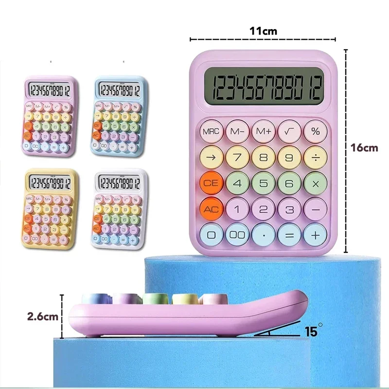 12-digit Keyboard Calculator Office Mechanical Buttons Calculator Cute Candy Color School Supplies Students/Finance Stationery