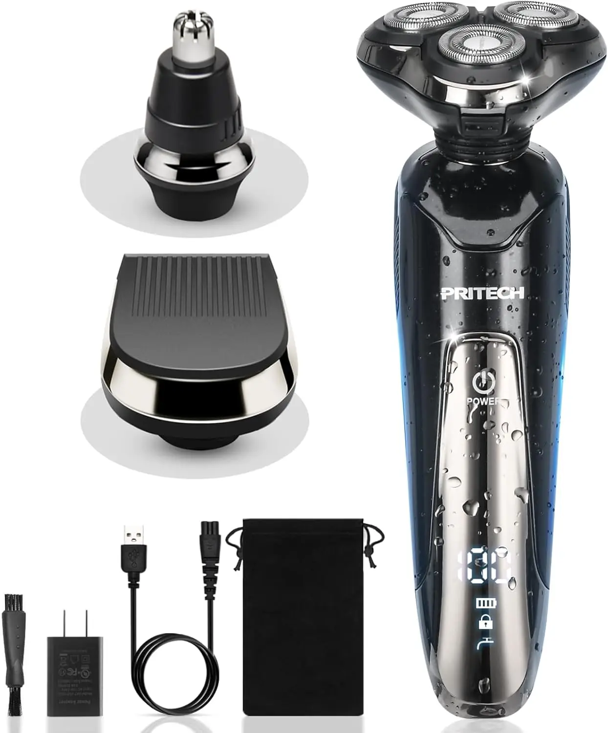 

Rechargeable Electric Shaver for Men, Waterproof Wet Dry Cordless with Nose and Sideburns Trimmer
