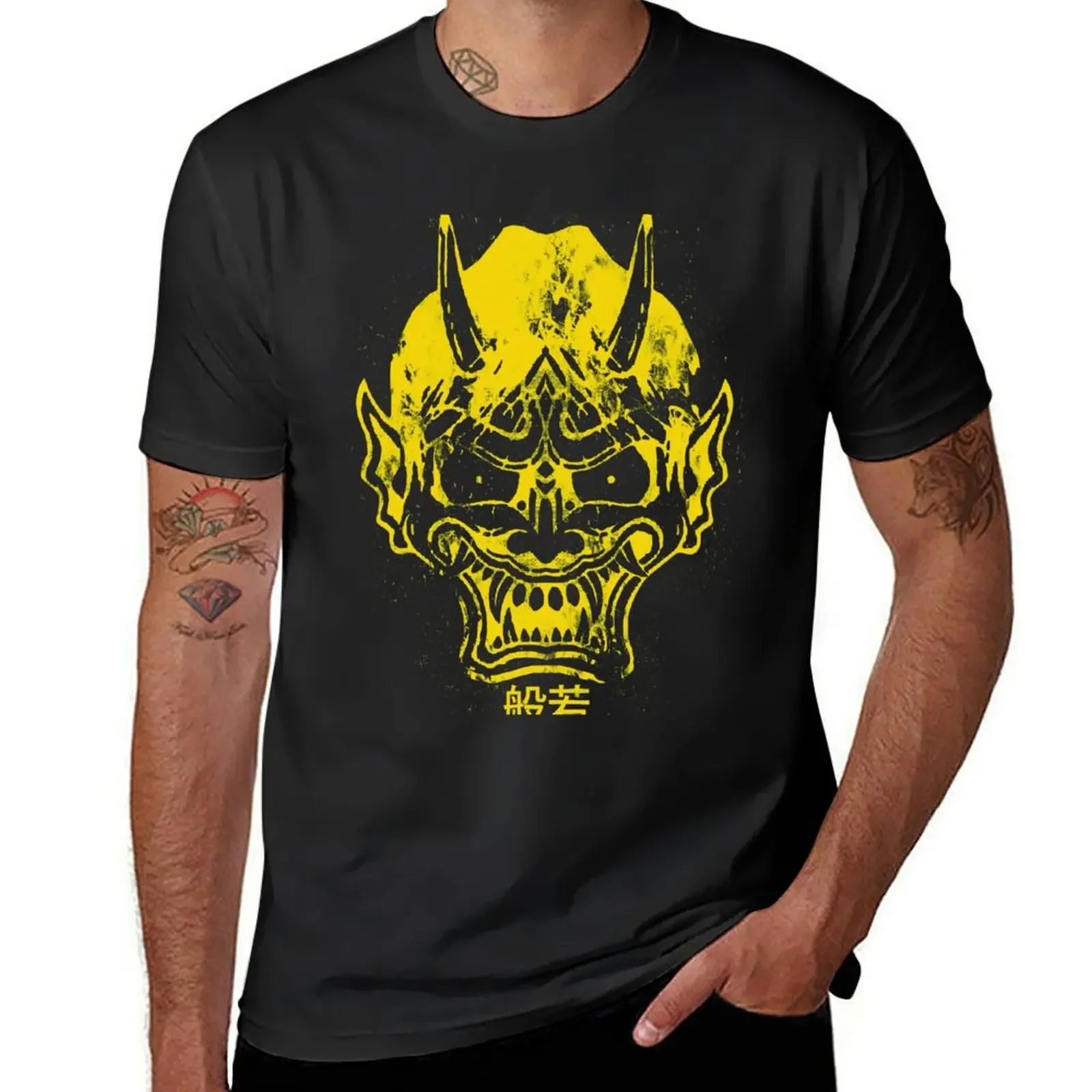 hannya mask yelllow T-Shirt tops vintage t shirts mens graphic t-shirts hip hop