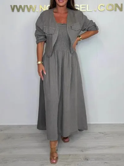 

Весенняя женская одежда: сексуальные комплекты, комплекты из двух предметов, топ с длинным рукавом и макси-платье, комплект из двух частей, полиэстер.