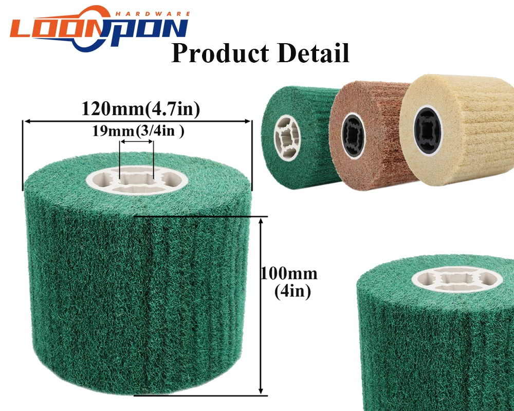 120x20x100mm Non-woven Nylon Abrasive Flap Wheel Brush Wire Drawing Polishing Burnishing Drum Wheel for Stainless Steel 1pc