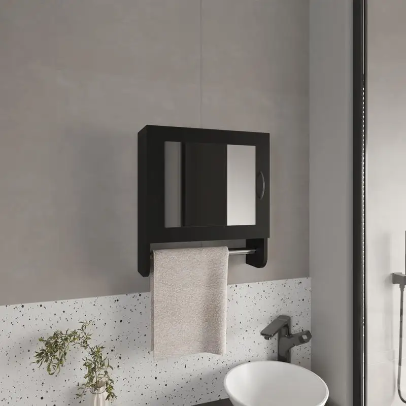 

Black Medicine Cabinet 19.7" H with 1 Door, 2 Shelves, and Mirror