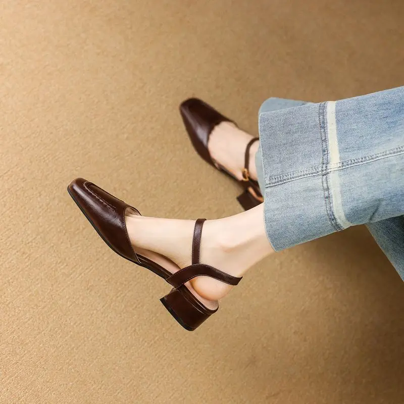 REAVE CAT 2025 Female Sandals Square Toe Thick Heels 3.5cm Buckle Strap Vintage Daily Summer Shoes Plus Size 41 42 43 31 32 33 - view 4