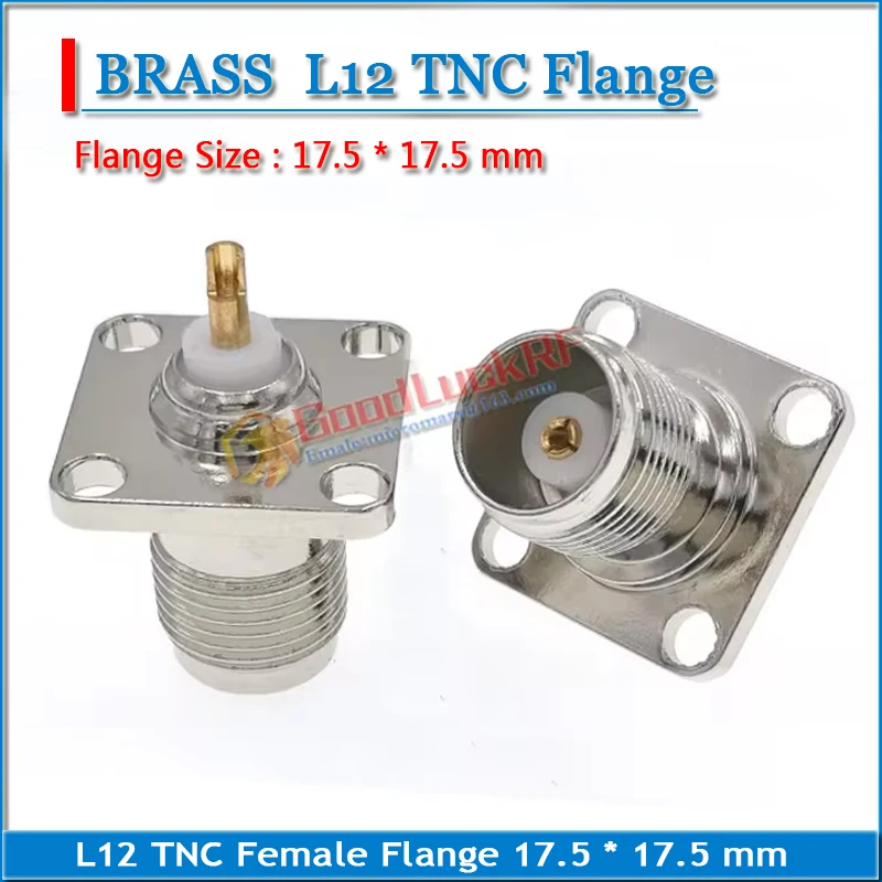 1X Pcs L12 TNC Female Plug 4 Hole Flange Panel Mount solder cup 17.5 * 17.5mm Nickel Brass RF Coaxial Adapters