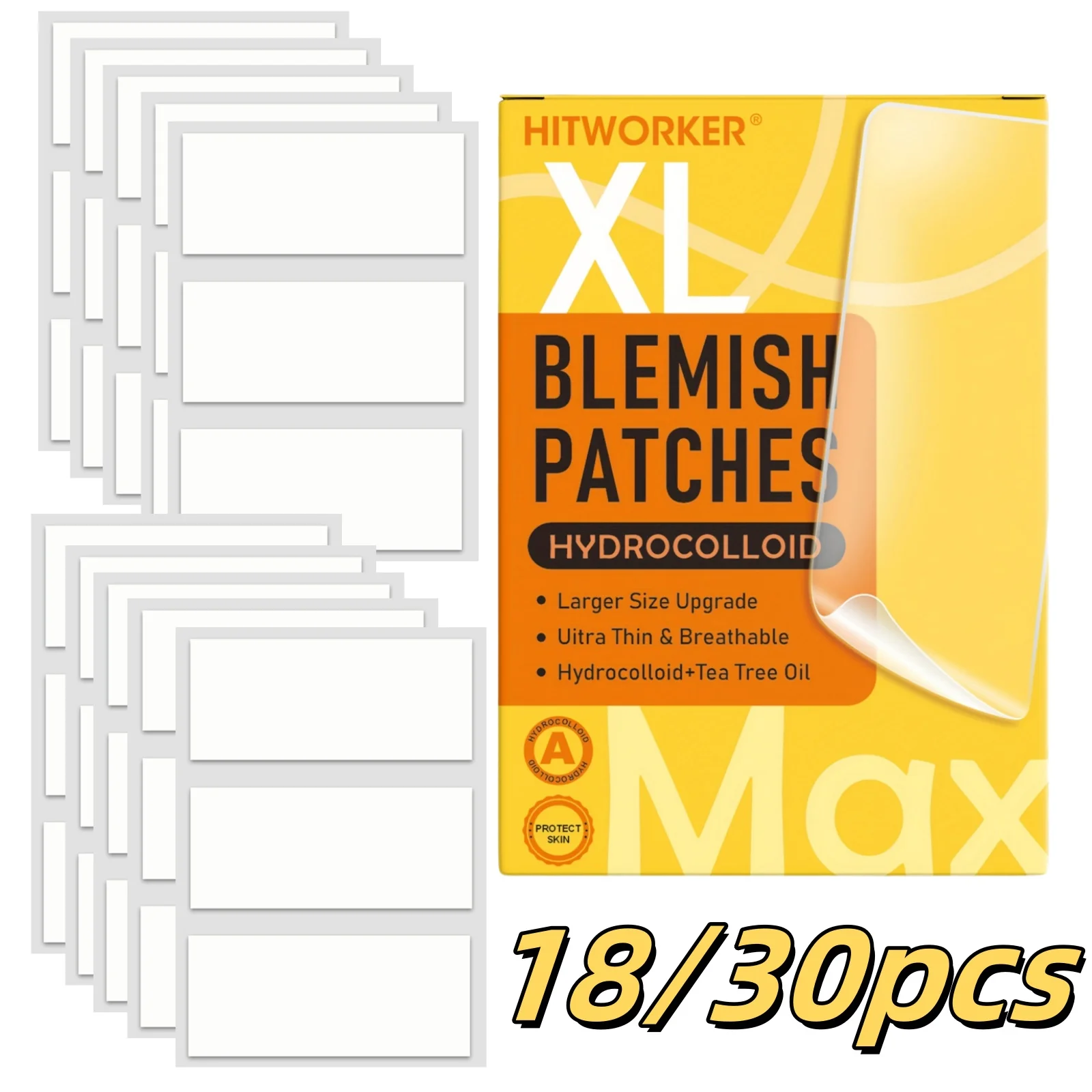 18/30 Pcs Large-Size Salicylic Acid & Tea Tree Oil Hydrogel Acne Patches, Suitable for All Skin Types, Gentle & Non-Irritating