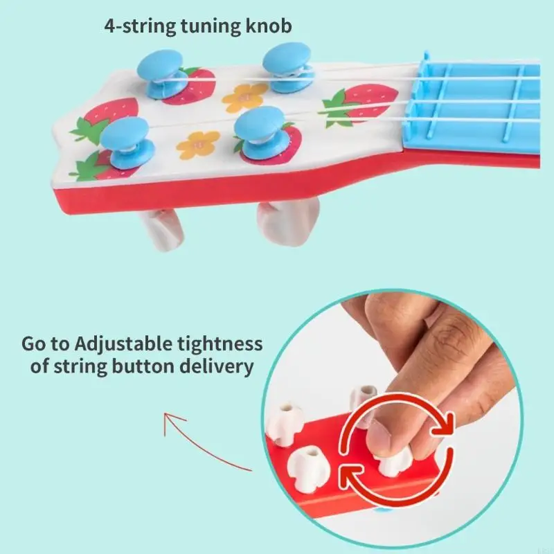 K8GF per bambini Ukulele Guitar Toy con disegni cartoni animati per bambini Strumento musicale sicuro Toying ukulele per